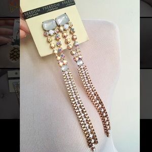 💛 New Topshop Long Drop Chain Rhinestone Bling party Earrings